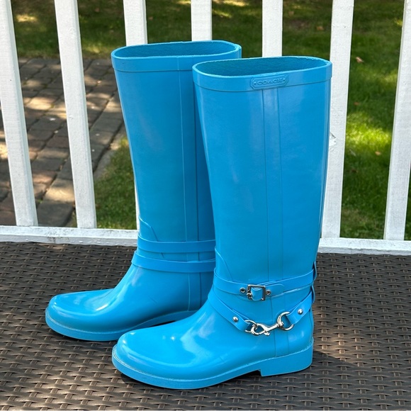 Coach Lori Blue Tall Rain Rubber Boots, Size 9, Women's - Picture 8 of 12
